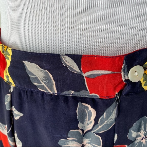 Silk Maxi Skirt Size Large FUDA Vintage Vibrant Red Yellow Blue Floral Tropical - Picture 8 of 16
